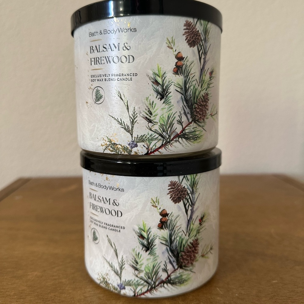 X2 Bath & Body Works Balsam & Firewood 3 wick candles NEW